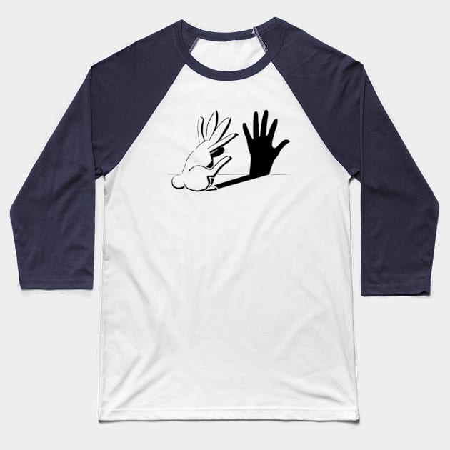 Rabbit Hand Shadow Baseball T-Shirt by Desert Owl Designs